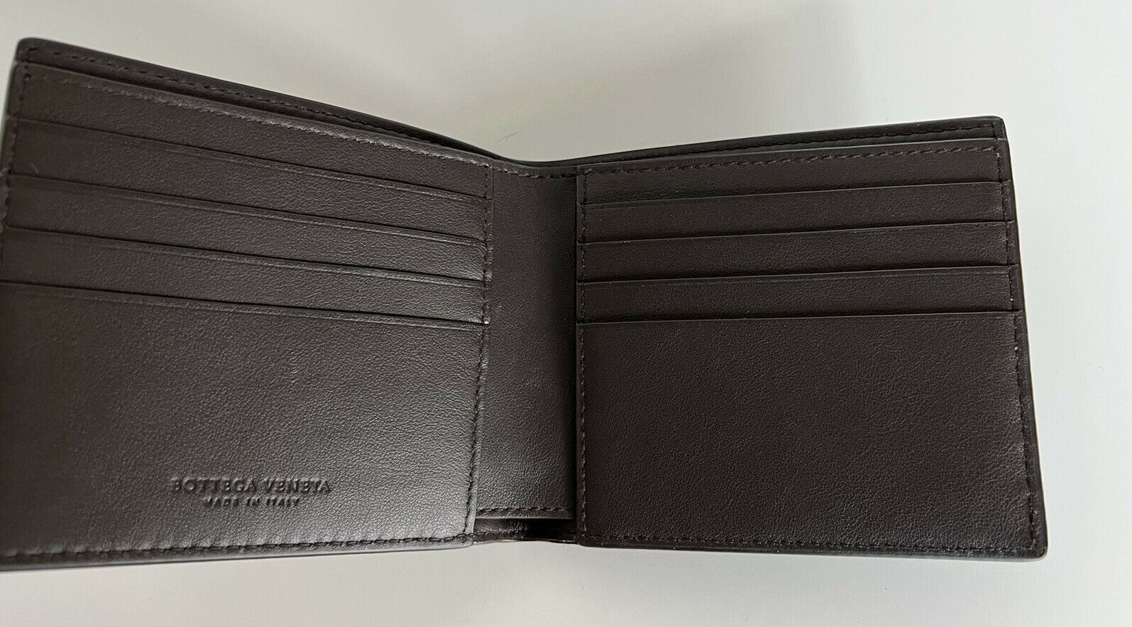 NWT $460 Bottega Veneta Perforated Leather BiFold Wallet Brown/Yellow 113993 IT