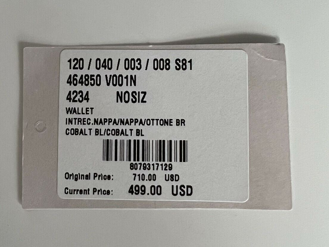 NWT 710 долларов США Кошелек Bottega Veneta на молнии Napa Cobalt Blue 464850 Сделано в Италии 