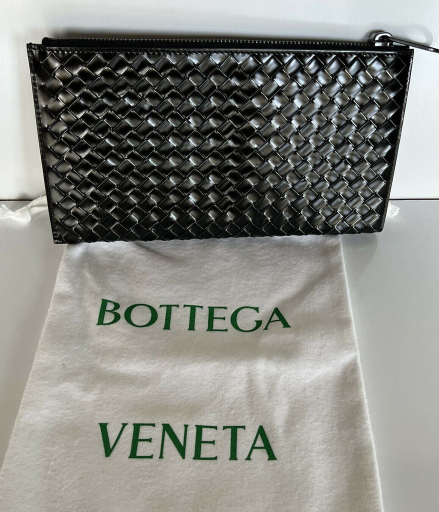 Neu mit Etikett: 940 $ Bottega Veneta Herren-Hülle aus gebürstetem Kalbsleder in Schwarz/Silber 506323 