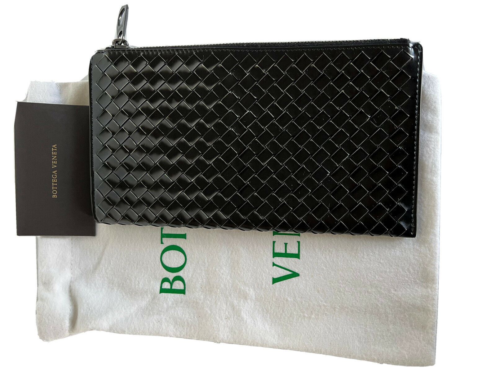 NWT $940 Bottega Veneta Men's Metal Brush Calf Leather Case Black/Silver 506323