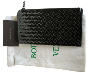 Neu mit Etikett: 940 $ Bottega Veneta Herren-Hülle aus gebürstetem Kalbsleder in Schwarz/Silber 506323 