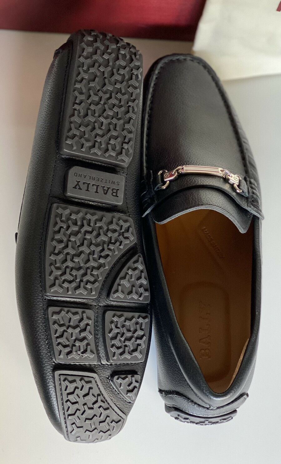 NIB $510 Bally Pitaval Mens Bovine Leather Driver Shoes Black 10 D US 6227955 IT