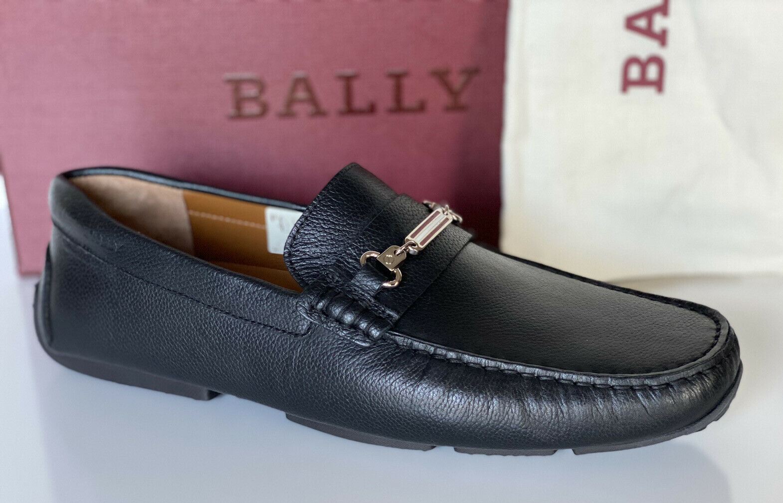 NIB $510 Bally Pitaval Mens Bovine Leather Driver Shoes Black 10.5 US 6227955 IT