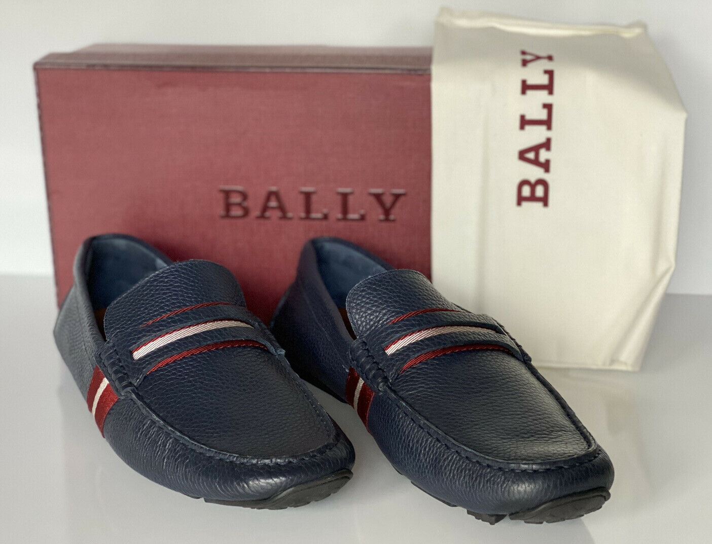 NIB Bally Mens Bovine Grained Leather Driver Shoes Blue 10 US 6228300 Italy