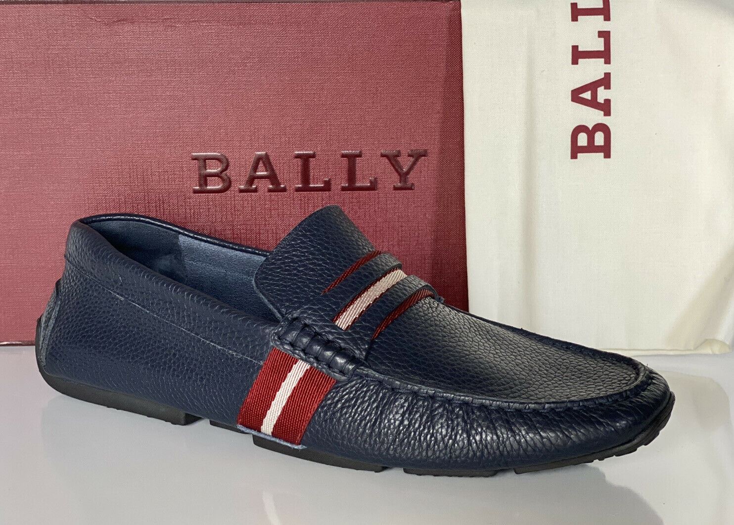 NIB Bally Mens Bovine Grained Leather Driver Shoes Blue 10 US 6228300 Italy