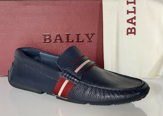 NIB Bally Herren-Fahrerschuhe aus genarbtem Rindsleder, Blau, 10 US 6228300, Italien 