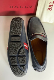 NIB Bally Herren-Fahrerschuhe aus genarbtem Rindsleder, Blau, 10 US 6228300, Italien 