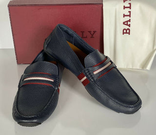 NIB Bally Herren-Fahrerschuhe aus genarbtem Rindsleder, Blau, 10 US 6228300, Italien 