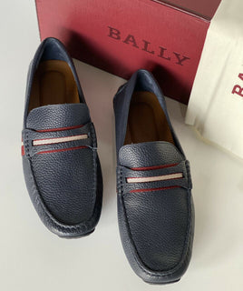 NIB Bally Herren-Fahrerschuhe aus genarbtem Rindsleder, Blau, 10,5 US 6228300, Italien 