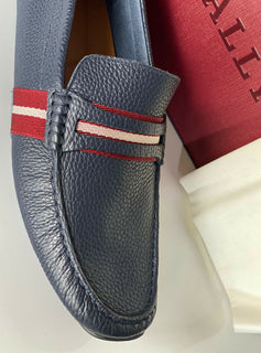 NIB Bally Herren-Fahrerschuhe aus genarbtem Rindsleder, Blau, 10,5 US 6228300, Italien 