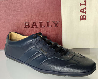 NIB Bally Primer Herren-Turnschuhe aus Rindsleder mit Prägung, Blau, 10 US 6234863, Italien 