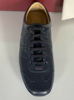 NIB Bally Primer Herren-Turnschuhe aus Rindsleder mit Prägung, Blau, 10 US 6234863, Italien 