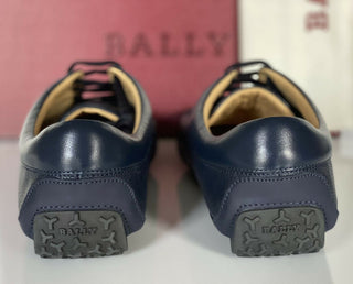 NIB Bally Primer Herren-Turnschuhe aus Rindsleder mit Prägung, Blau, 10 US 6234863, Italien 