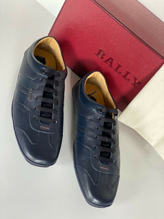 NIB Bally Primer Herren-Turnschuhe aus Rindsleder mit Prägung, Blau, 11 US 6234863, Italien 