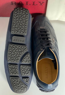 NIB Bally Primer Herren-Turnschuhe aus Rindsleder mit Prägung, Blau, 11 US 6234863, Italien 