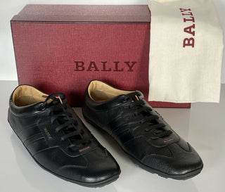 NIB Bally Primer Herren-Turnschuhe aus Rindsleder mit geprägtem Leder, Schwarz, 10 D, US 6234861, IT 