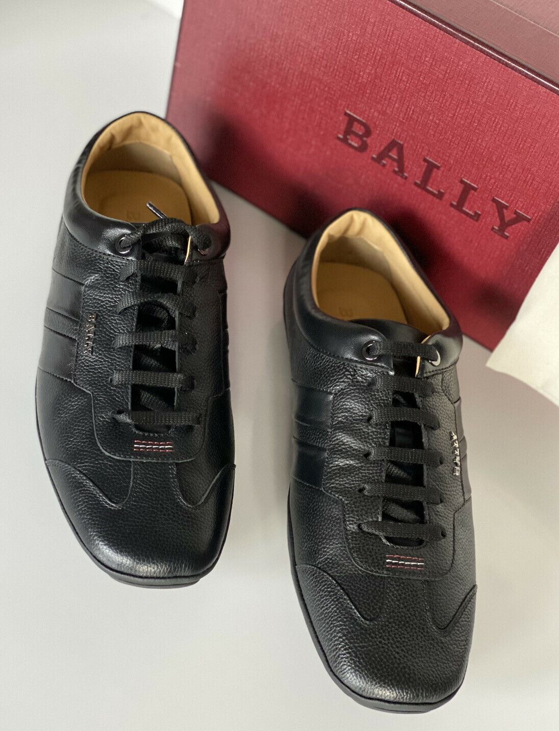 NIB Bally Primer Herren-Turnschuhe aus Rindsleder mit geprägtem Leder, Schwarz, 10 D, US 6234861, IT 