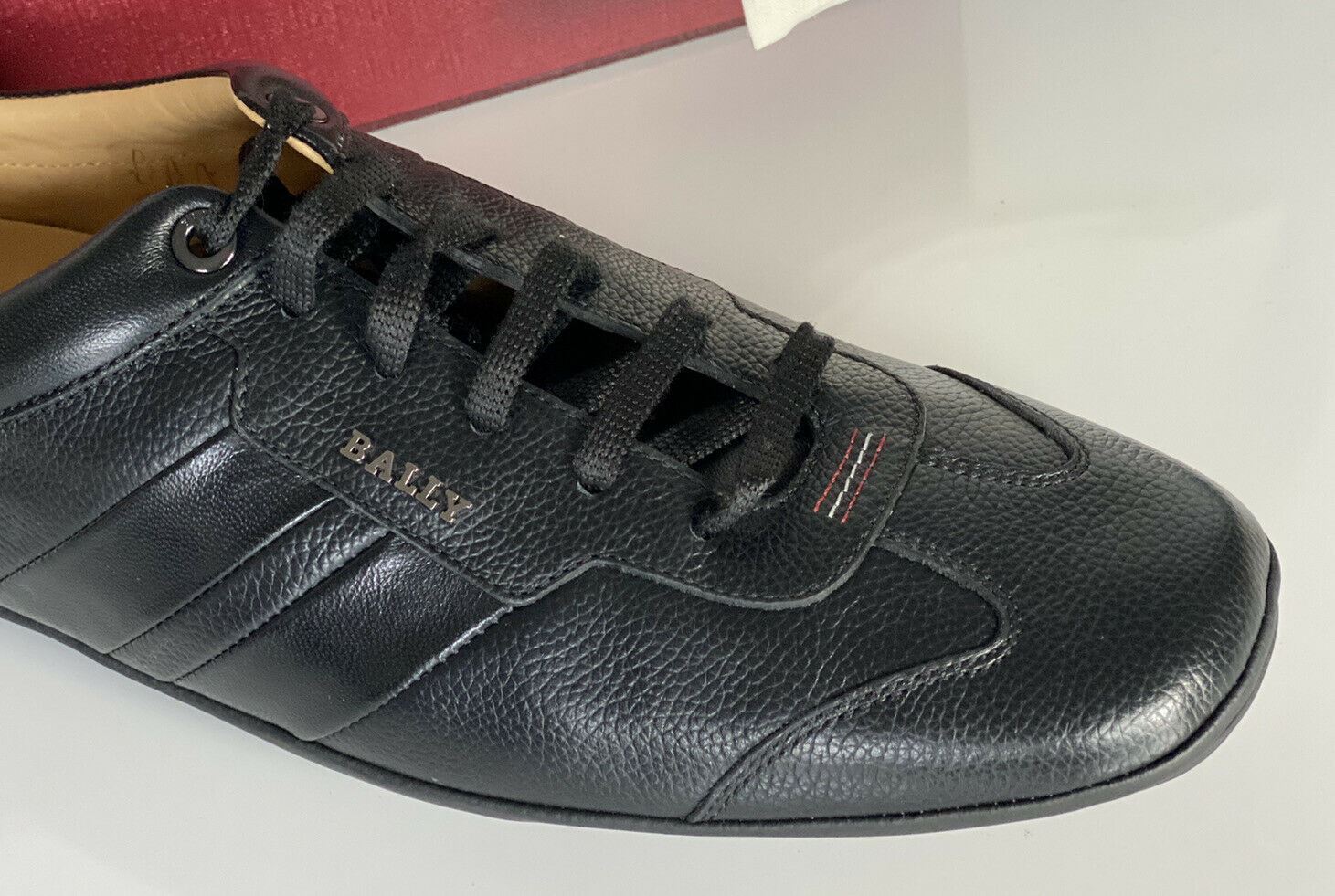 NIB Bally Primer Herren-Turnschuhe aus Rindsleder mit geprägtem Leder, Schwarz, 10 D, US 6234861, IT 