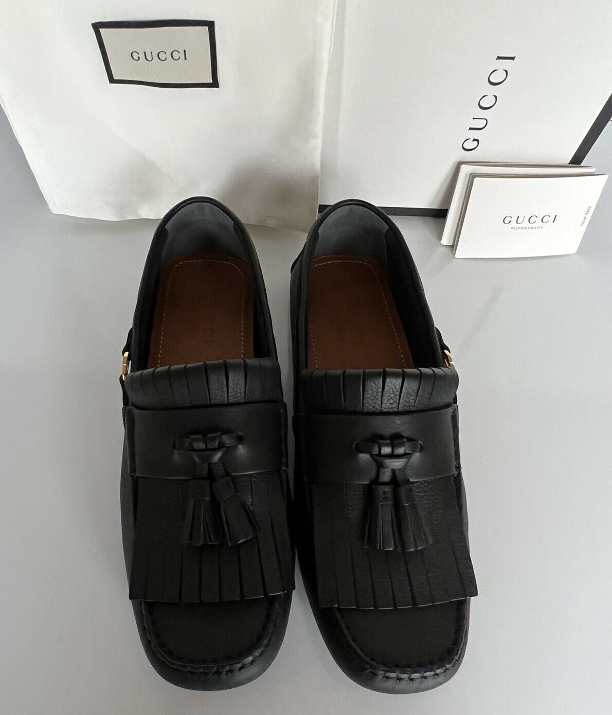 NIB Gucci Herren-Fahrerschuhe aus weichem Clove-Kalbsleder, Schwarz, 9,5 US/8,5 UK, 624699 