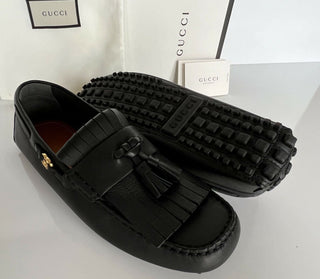 NIB Gucci Herren-Fahrerschuhe aus weichem Clove-Kalbsleder, Schwarz, 9,5 US/8,5 UK, 624699 