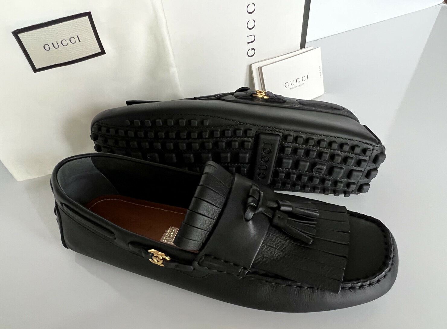 NIB Gucci Herren-Fahrerschuhe aus weichem Clove-Kalbsleder, Schwarz, 10 US/9 UK, 624699 