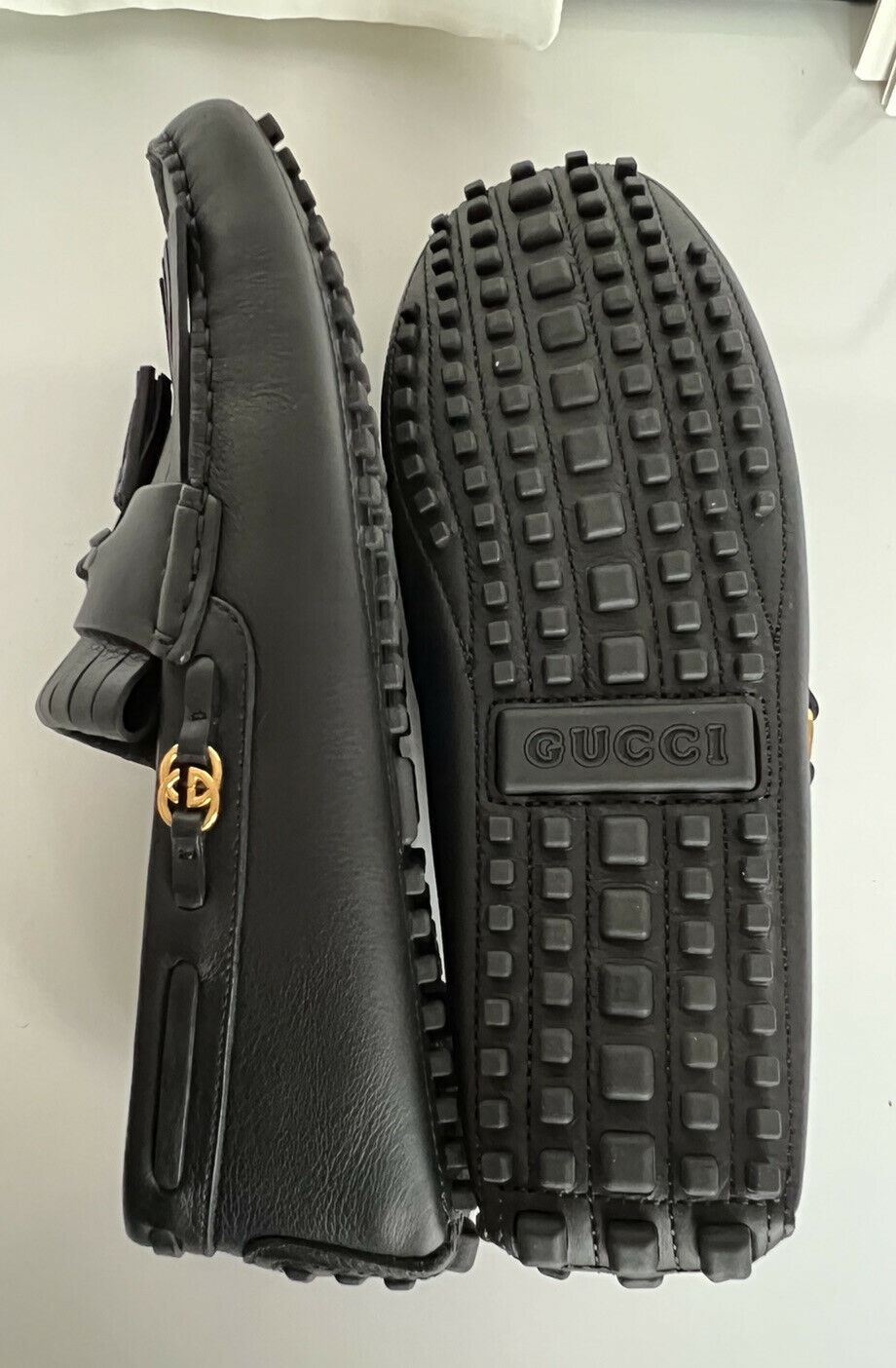 NIB Gucci Herren-Fahrerschuhe aus weichem Clove-Kalbsleder, Schwarz, 10 US/9 UK, 624699 