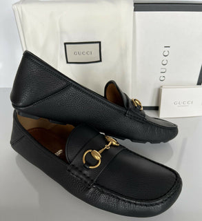 NIB Gucci Herren Hebron Horsebit Leder Fahrerschuhe Schwarz 8 US/ 7 UK 548604 IT 