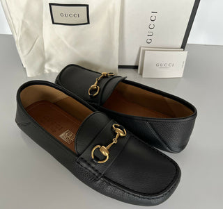 NIB Gucci Herren Hebron Horsebit Leder Fahrerschuhe Schwarz 8 US/ 7 UK 548604 IT 