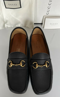 NIB Gucci Herren Hebron Horsebit Leder Fahrerschuhe Schwarz 8,5 US /7,5 UK 548604 