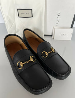 NIB Gucci Herren Hebron Horsebit Leder Fahrerschuhe Schwarz 8,5 US /7,5 UK 548604 