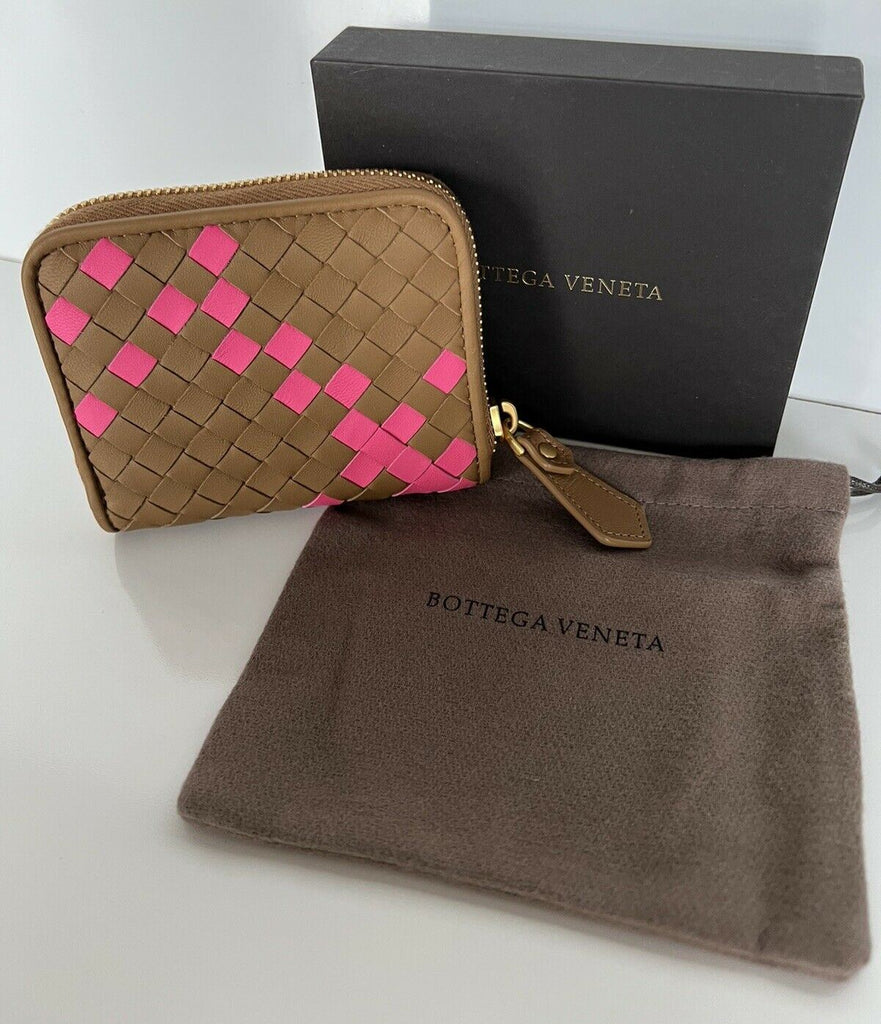 Neu mit Etikett: 470 $ Bottega Veneta Reißverschluss-Leder-Geldbörse Münzbörse Neon Camel 566512 Italien 