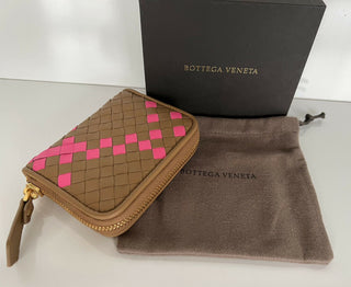 Neu mit Etikett: 470 $ Bottega Veneta Reißverschluss-Leder-Geldbörse Münzbörse Neon Camel 566512 Italien 