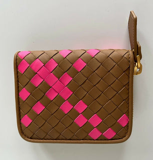Neu mit Etikett: 470 $ Bottega Veneta Reißverschluss-Leder-Geldbörse Münzbörse Neon Camel 566512 Italien 