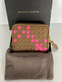 Neu mit Etikett: 470 $ Bottega Veneta Reißverschluss-Leder-Geldbörse Münzbörse Neon Camel 566512 Italien 