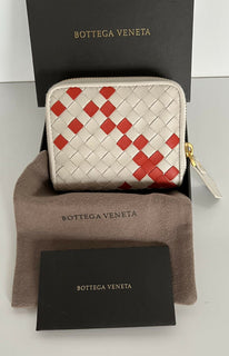 Neu mit Etikett: 470 $ Bottega Veneta Reißverschluss-Leder-Geldbörse Münzbörse Mist/Poppy 566512 Italien 