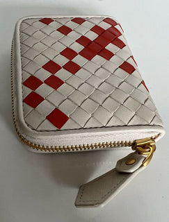 Neu mit Etikett: 470 $ Bottega Veneta Reißverschluss-Leder-Geldbörse Münzbörse Mist/Poppy 566512 Italien 