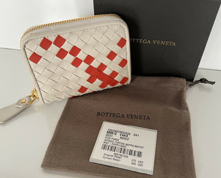 Neu mit Etikett: 470 $ Bottega Veneta Reißverschluss-Leder-Geldbörse Münzbörse Mist/Poppy 566512 Italien 