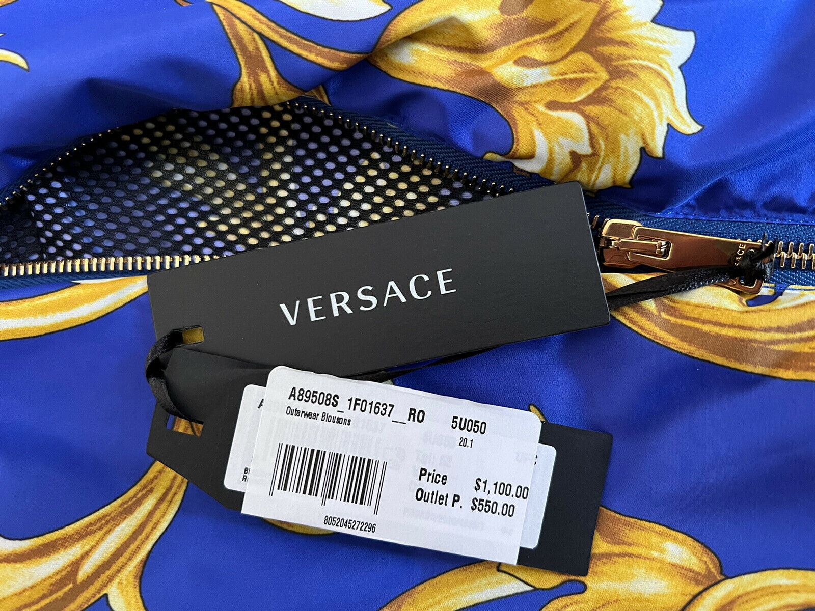 NWT $1100 Versace Men's Barocco Intante Hooded Jacket Windbreaker Blue 52 US