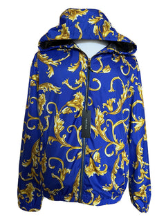 NWT $1100 Versace Men's Barocco Intante Hooded Jacket Windbreaker Blue 54 US