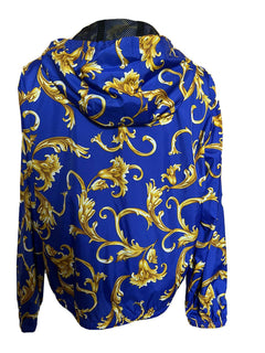 NWT $1100 Versace Men's Barocco Intante Hooded Jacket Windbreaker Blue 54 US