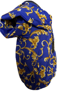 NWT $1100 Versace Men's Barocco Intante Hooded Jacket Windbreaker Blue 54 US