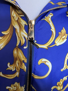 NWT $1100 Versace Men's Barocco Intante Hooded Jacket Windbreaker Blue 54 US