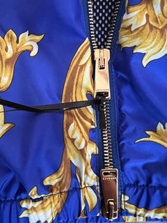 NWT $1100 Versace Men's Barocco Intante Hooded Jacket Windbreaker Blue 54 US