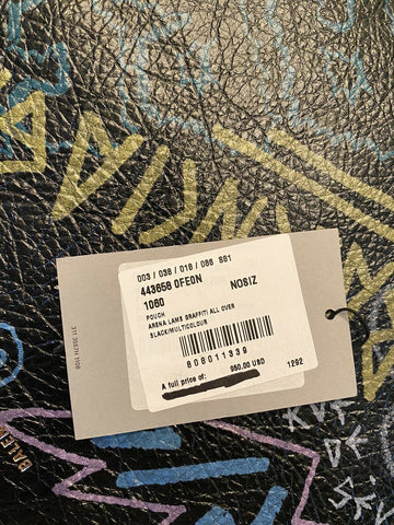 Neu mit Etikett: 950 $ Balenciaga Graffiti All Over Black Soft Leather Pouch 443658 