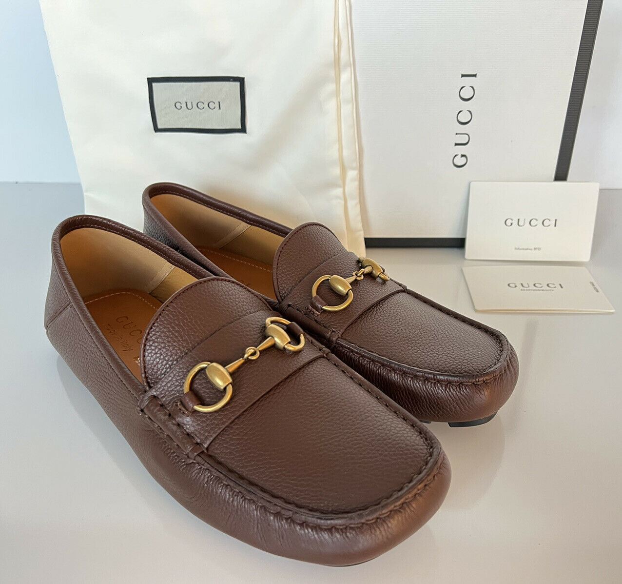 NIB Gucci Herren Hebron Horsebit Leder Fahrerschuhe Braun 8 US/ 7 UK 548604 IT 