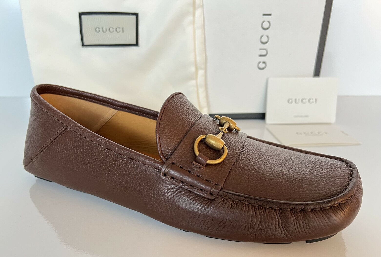 NIB Gucci Herren Hebron Horsebit Leder Fahrerschuhe Braun 8 US/ 7 UK 548604 IT 