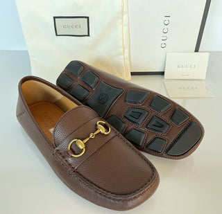 Мужские кожаные туфли для вождения NIB Gucci Hebron Horsebit коричневые 8 US/ 7 UK 548604 IT 