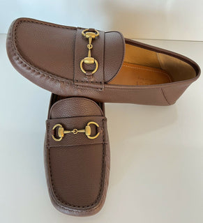 Мужские кожаные туфли для вождения NIB Gucci Hebron Horsebit коричневые 8 US/ 7 UK 548604 IT 