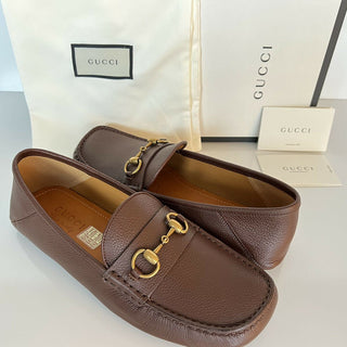 NIB Gucci Herren Hebron Horsebit Leder Fahrerschuhe Braun 8,5 US/7,5 UK 548604 