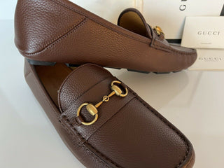 NIB Gucci Herren Hebron Horsebit Leder Fahrerschuhe Braun 8,5 US/7,5 UK 548604 